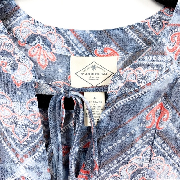St. John’s Bay Blue & Red Patterned Summer Blouse - Picture 8 of 8